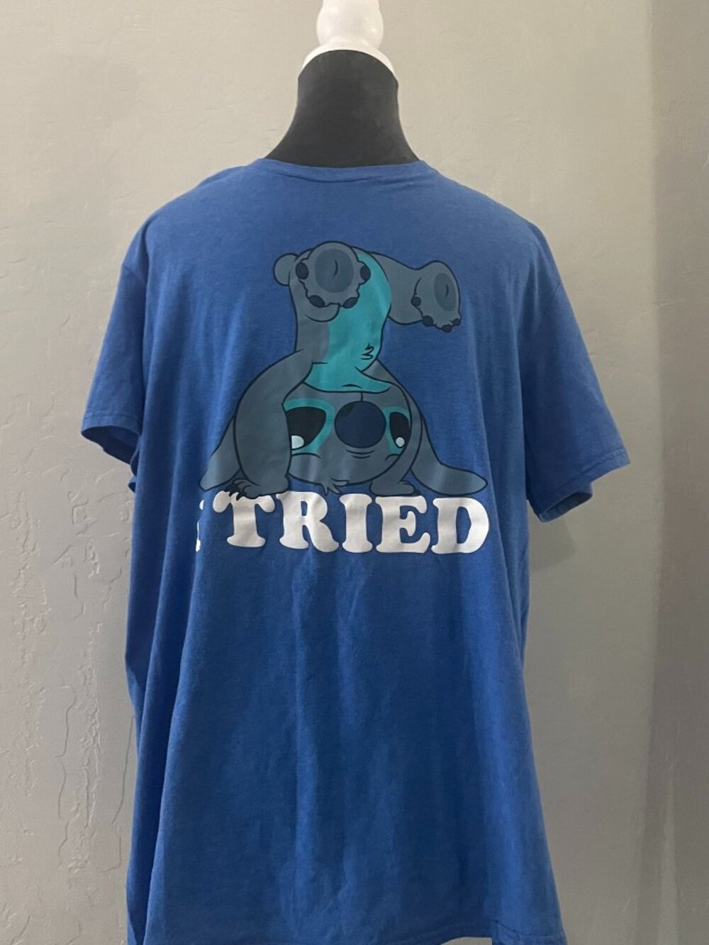 Disney Stitch blue "I Tried" t-shirt (size L)